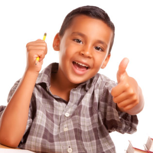 boy with a thumbs up sign