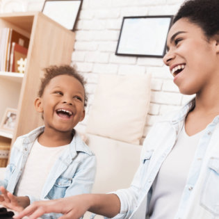 smiling boy and his mother